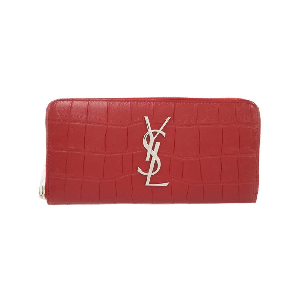 SAINT LAURENT Paris Monogram Crocodile Embossed Full Zip Wallet Round Zipper